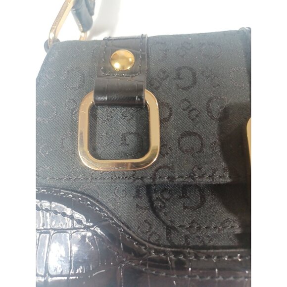 Y2K VTG Guess Black Leather Faux Croc Big Buckle Micro Mini Bag Mcbling Soho - Picture 12 of 14